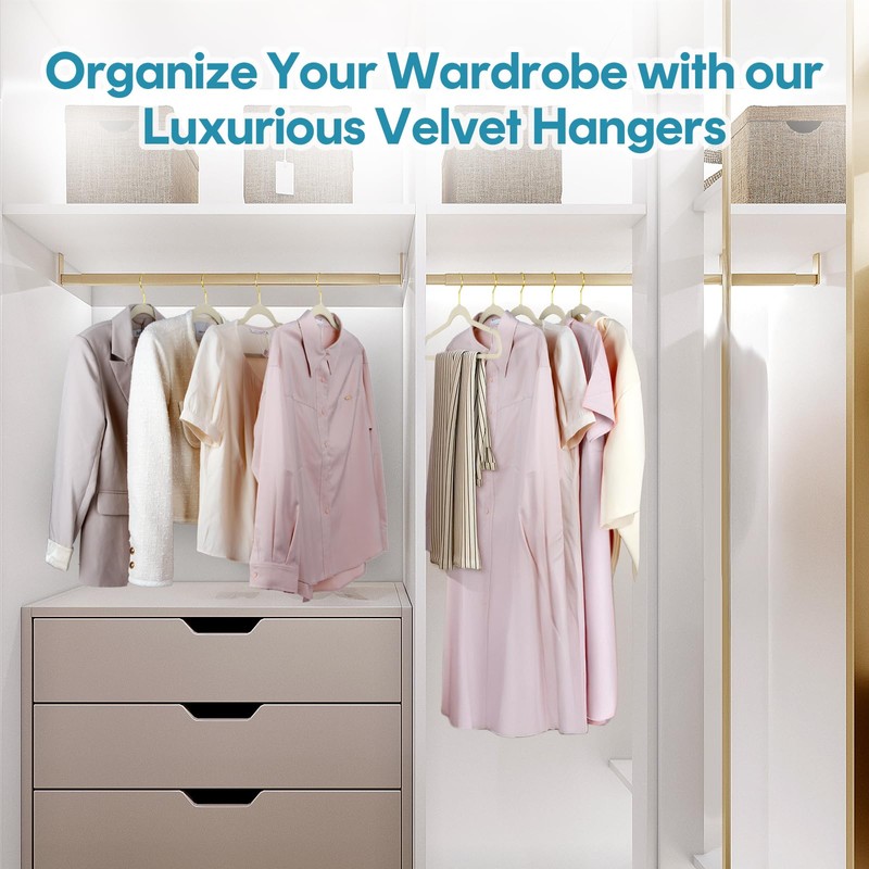 UNEED Ivory Velvet Hangers with Golden Hooks, 36 Pack -