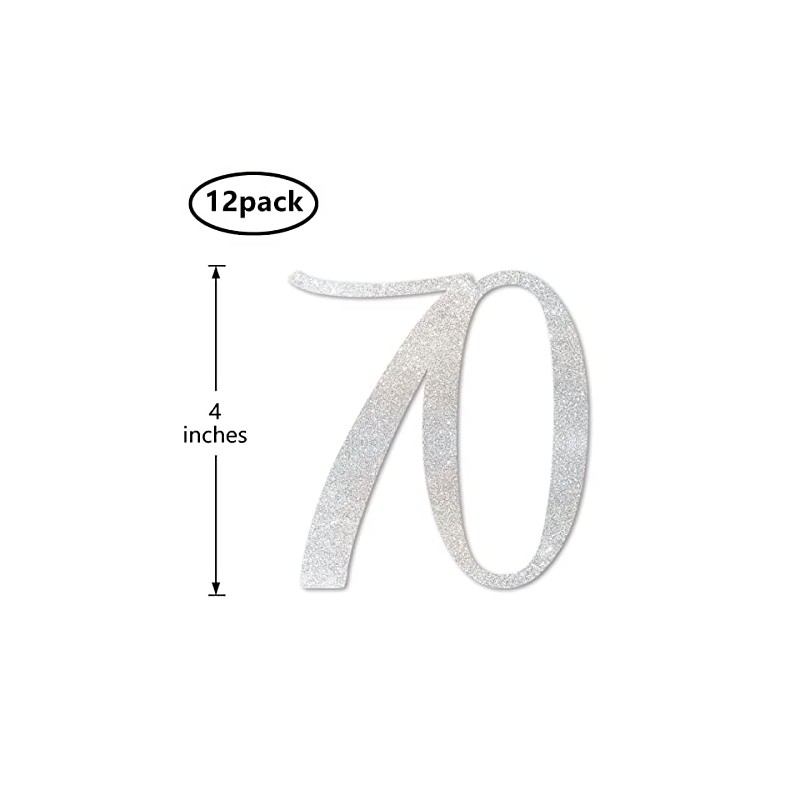 Silver Glitter 70th Birthday Centerpiece Sticks, 12-Pack Number 70 Table