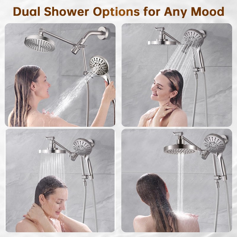 BRIGHT SHOWERS Rain Shower Head with Handheld Spray Built-in Power