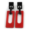 Red/Black Square Acrylic Drop Statement Earrings - 90mm Long