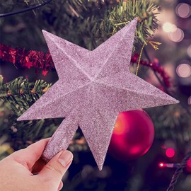 20CM Pink Mini Star Tree Topper Christmas Decorations Glitter Tree Top Star Christmas Tree Topper Small Christmas Tree Decoration Treetop for Christmas Tree Ornaments