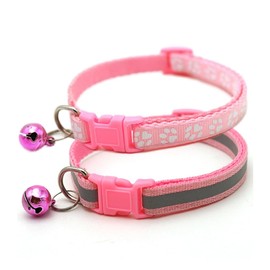 Pink Dog Collar with Bell, 2-Pack Cat Collar with Bell Reflective Puppy Collar Nylon Adjustable Buckle for XXS XSmall Girl Pets Female Kitten Yorkie Teacup Chihuahua X-Small, Neck 7-12 inch