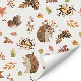 HLNIUC Thanksgiving Autumn Wallpaper,Self Adhesive Yellow Wallpaper Thanksgiving Pumpkin(44x300cm) Vintage Birds Hedgehogs Maple Leaves Wall Paper,Fall Harvest Stickers for Nursery Bedroom Wall Decor