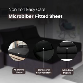Extra Deep Fitted Sheet 40cm 16 Inch - Non Iron Easy Care Soft Brushed Microfibre Fabric Shrinkage and Fade Resistant, Double - Black