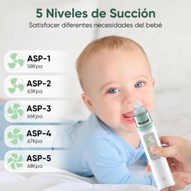 Limpiador Nasal Eléctrico para Bebés,Saca Mocos para Bebe con 5 Niveles de Succión Ajustables,3 Cabezales de Silicona,Extractor de Mocos para Bebe con Música y Luz,Aspirador Nasal para Bebe Carga USB