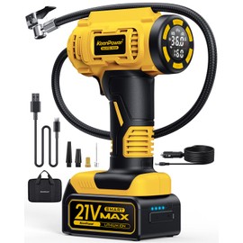 KeenPower Cordless Tire Inflator Portable Air Compressor, 160PSI Car Tire Air Pump, 21V Rechargeable Battery Powered Air Compressor, Larger & Clear HD Digital Pressure Gauge w/4+N Smart Modes