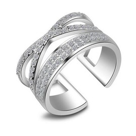 Boowhol Women's Rings 925 Sterling Silver Cubic Zirconia Fashion Personality Cross Rings Hypoallergenic Adjustable Ring Opening Engagement Ring Couple Rings, Sterling Silver, Cubic Zirconia