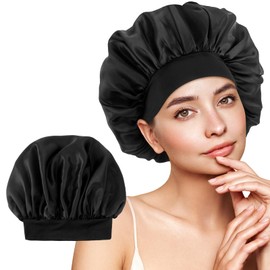WLLHYF Bonnets for Men, Satin Hair Bonnet Adjustable Soft Silk Sleep Cap Elastic Band Reversible Large Sleep Bonnet for Black Women Curly Hair Braids
