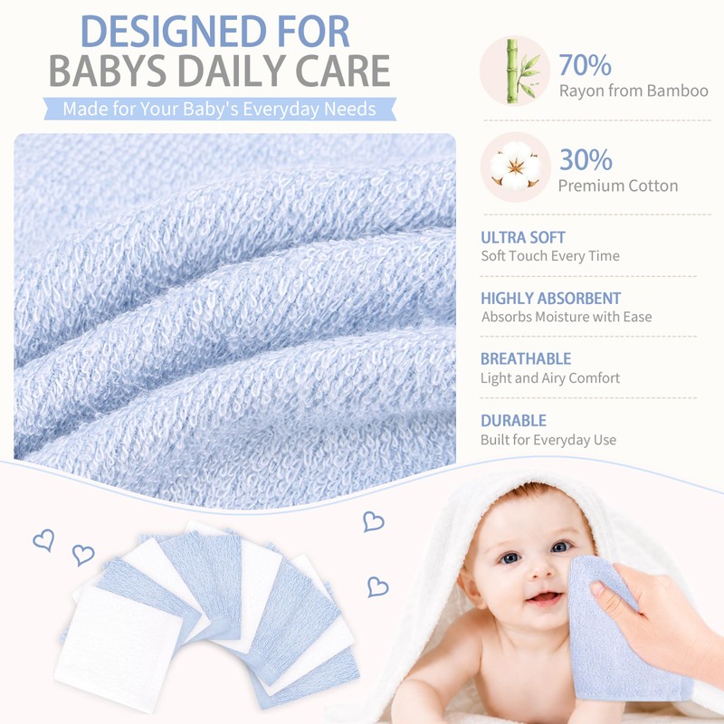 BEBE FAVOUR 10 Pack Baby Washcloths Rayon from Bamboo Terry