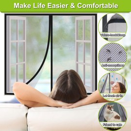Risareyi Magnetic Fly Screens for Windows 60x140cm, Upgraded Black Mesh Mosquito Net Window Fly Screen Curtain for Patio Doors Anti Mosquito with Powerful Magnets & Full Frame Magic Tape
