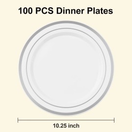 BESTSTAR 100PCS White Plastic Plates for Party, 10.25 Inch Disposable Plates ...