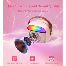 EYTSE Mini Karaoke Machine for Kids Adults, Blue Mini Portable Karaoke Machine with 2 Wireless Mics and Mini Disco Ball Party Light, Night Light 7 Modes RGB Strobe Lamp for Karaoke Home Parties Bundle