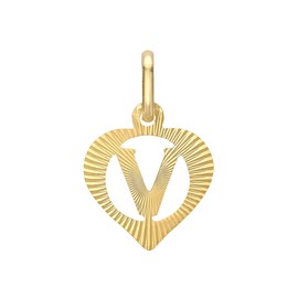 CARISSIMA Women's 9ct Yellow Gold Diamond Cut 'V' Initial Heart Pendant - CHAIN NOT INCLUDED