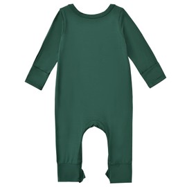 Exemaba Baby & Toddler Zip Sleepsuits Rayon of Bamboo Newborn Pyjamas with Reversible Mittens, Footless Sleep N Play, Long Sleeve Romper(Green,12-18 Months)