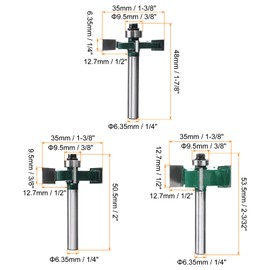 sourcing map T Slot Cutter Rabbet Router Bit 1/4" Shank 1/4" 3/8" 1/2" Cutting Width 1-3/8" Dia 4 Wing Carbide Slotting Cutter Rabbeting Slab Flattening Router Bits with Bearing for Wood
