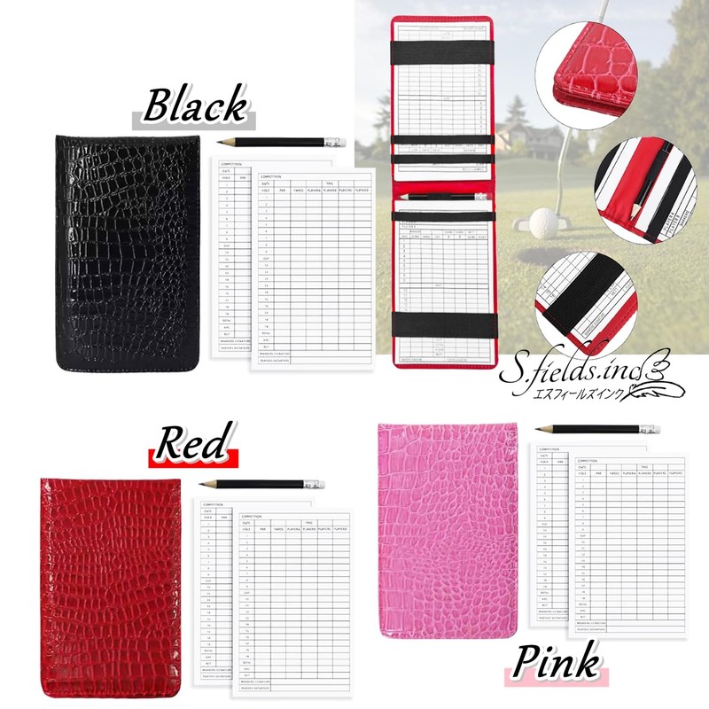 S.fields.inc Golf Vertical PU Leather Scorecard Holder 2 Cards with