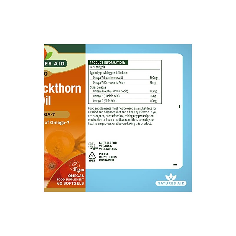 Natures aid 100% Pure Omega-7 Sea Buckthorn Oil 500mg, 60