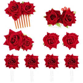 DRESHOW Rose Flower Hair Clip Rose Hairpin Flower Brooch Bridal Headpiece Wedding Hair Accessories for Women