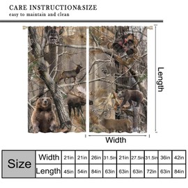 Djaby Camo Hunting Window Curtains, Wildlife Animal Hunting Deer Bear Elk Turkey Tree Window Treatment for Bedroom Living Room 42" W X 63" L