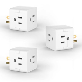 POWERCORDS 3 Power Blocks Outlet Splitter, 3 Pack, Grounded Wall Tap, 3-Prong Plug Adapter AC Multi Plug Wall Outlet, Power Splitter, Cruise Essentials, for Home Office School Dorm, UL Listed, White