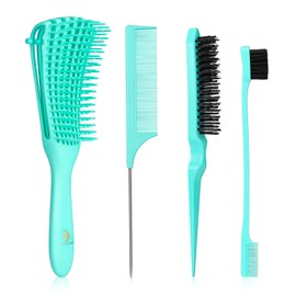 O BRUSHZOO Hair Brush with Hair Styling Comb Set, Green (Curly Haired Individuals, Unisex, Hair Brush, Detangling, Metal)
