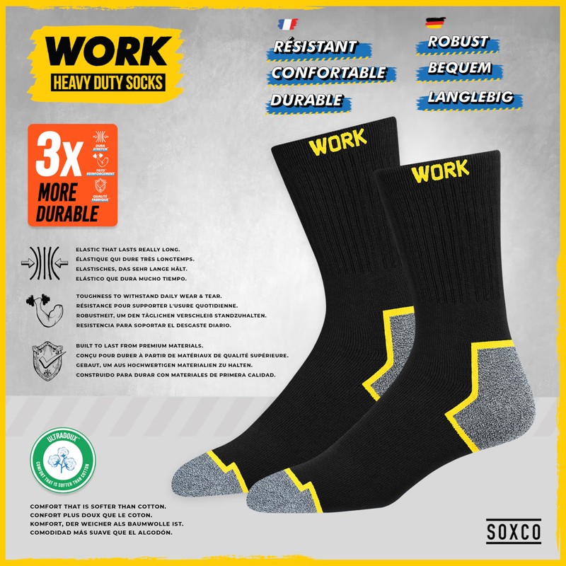 SOXCO WORK - Calcetines para hombre, longitud redonda, color negro,