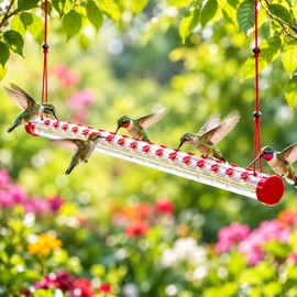 Hummingbird Feeder for Garden Use – Leak-Proof Red Plastic Feeder with Multiple Ports and Transparent Container