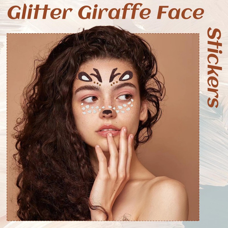 2 Sheets Waterproof Giraffe Face Stickers - Glitter Temporary Tattoos