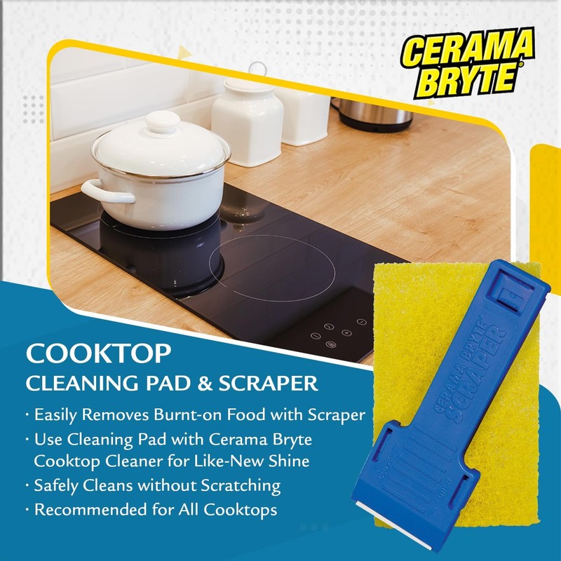 Cerama Bryte Best Value Kit: Ceramic Cooktop Cleaner 28oz, Scraper,