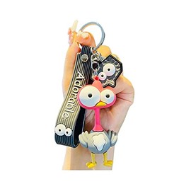 Fuqimanman2020 Cartoon Cute Wacky Keychain Elephant Giraffe Lion Ostrich Key Ring Animal Keychain Holder Clip Gift for Women Girls-ostrich grey