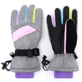 JANGANNSA Kids Waterproof Ski Gloves Warm Winter Accessories for Boys & Girls Aged 4-13, A-rainbow