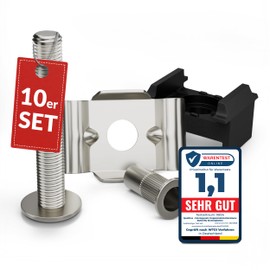 Qualinos 10x High-Quality Double Rod Fence Fixing: Butterfly, Screw, Rivet Nut Made of V2A and UV-Stabilised Clamp Bracket, Colour: Anthracite 7016. Clamp and Fence Holder Made in Germany