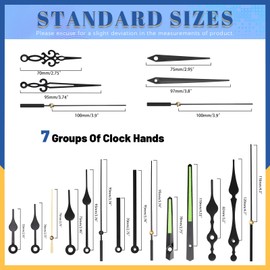 Glarks 24pcs 16/20/24MM High Torque Long Shaft Clock Movement Mechanism Kit Includes 3pcs Clock Movements with 3pcs Hooks, 7 Different Pairs Clock Hands, 9pcs Mounting Hardware, 2pcs Clock Numerals