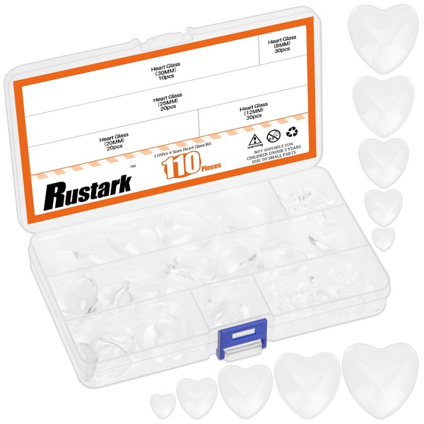 Rustark 110Pcs 5 Sizes Heart Clear Glass Dome Tile Assortment