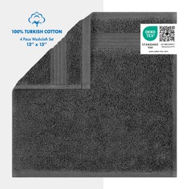 Cotton Paradise Washcloths for Bathroom, 13 x 13 Inch 100% Turkish Cotton Towels Soft Absorbent Luxury Washcloths, Small Hand Face Towels, Gray Washcloths