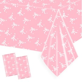 2 Pack Coquette Pink Bow Tablecloth Pink Bow Party Supplies Coquette Birthday Decorations Plastic Pink Bow Pattern Table Cloth for Wedding Baby Shower Bridal Shower Bachelorette Bow Birthday Party