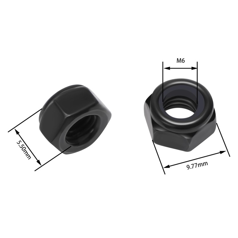 50Pcs M6 x 1.0mm Hex Lock Nuts Carbon Steel Nylon