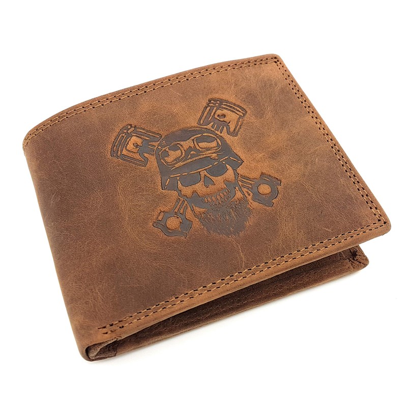 Lemasi Genuine Buffalo Full Leather Biker Wallet Skull with RFID