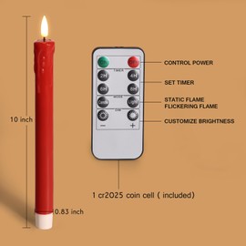 Girimax Red Christmas Flameless Taper Candles with Remote, Flickering Dripping Wax LED Candlesticks Battery Operated Set of 6
