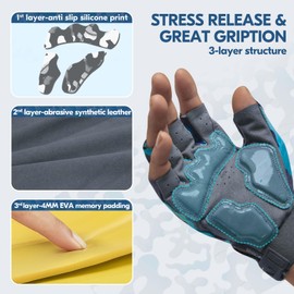 Vgo... 1 Pair of Fitness & Cycling Gloves for Men & Women - Fingerless, Shock Absorbing, Non-Slip Grip for Weightlifting, Cycling & Cross Training (SL2520, Blue, M)