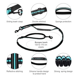 PHILORN Bungee Dog Lead 47"-67", Multifunction Double Ended Dog Training Lead for Close Control and Walking Two Dogs,Shock Absorbing Lead Reflective with Dual Handles for Small, Medium, Large Dogs
