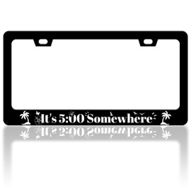 RTINRAN It's 5:00 Somewhere License Plate Frame Funny Seaside Palm Tree License Plate Frames Auto Accessory Bracket Stainless Steel License Plate for Women Men 6x12 Inch