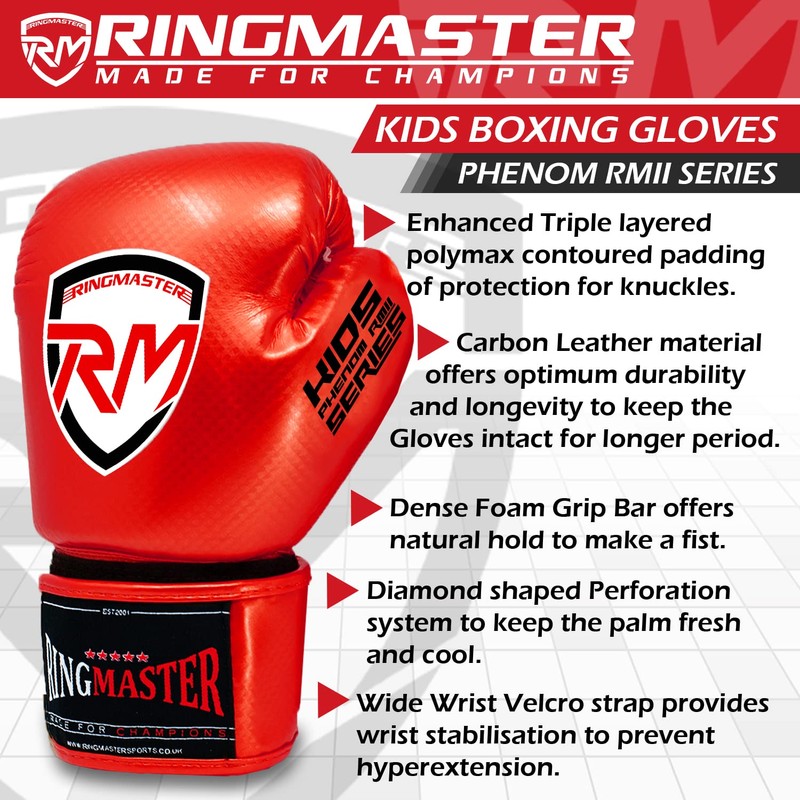 RingMaster Sports Kids Boxing Gloves Carbon Leather Training Sparring Punch