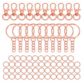 sourcing map 70Pcs Keychain Rings Kit, Keychain Hardware Includes 10Pcs 32mm Lobster Claw Clasps, 10Pcs Keyrings with Chain, 50Pcs Open Rings for DIY Craft Accessories, Rose Gold