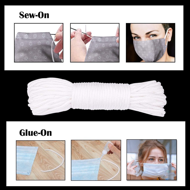 WedDecor White 3mm Round Elastic Cord for Sewing & Craft,