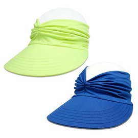 Sombrero de sol para mujer, protección UV con ala ancha para deportes, playa, golf, senderismo, Verde fluorescente/azul., Talla única
