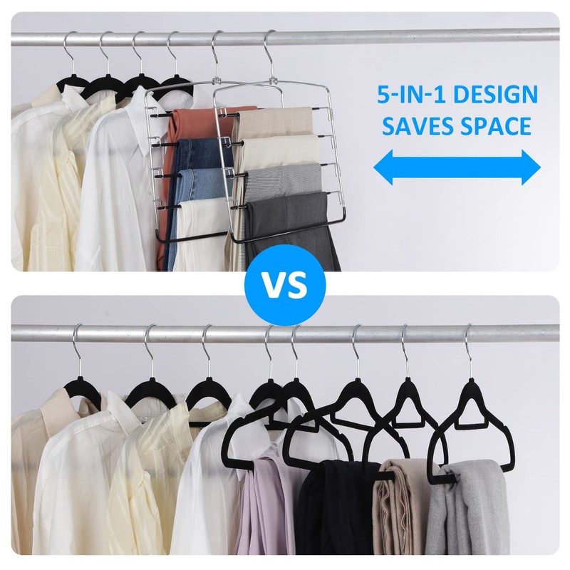 Pants Hangers 3 Pieces,5 Tier Closet Organizers and Storage Clothes