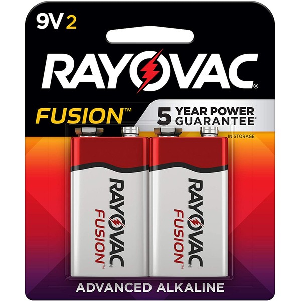 Rayovac Fusion 9V Batteries, Premium Alkaline 9V Battery (2 Count)