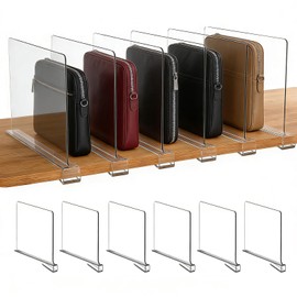 6 Pack Shelf Divider for Closet Acrylic, Clear Purse Organizer for Closet Perfect for Sweater, Shirts, Handbags in Bedroom and Kitchen, Acrylic Bookshelf for Organization