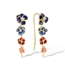 Santuzza Enamel Colorful Flower French Hook Earrings Peony Gold Plated Pierced Dangle Earrings for Women